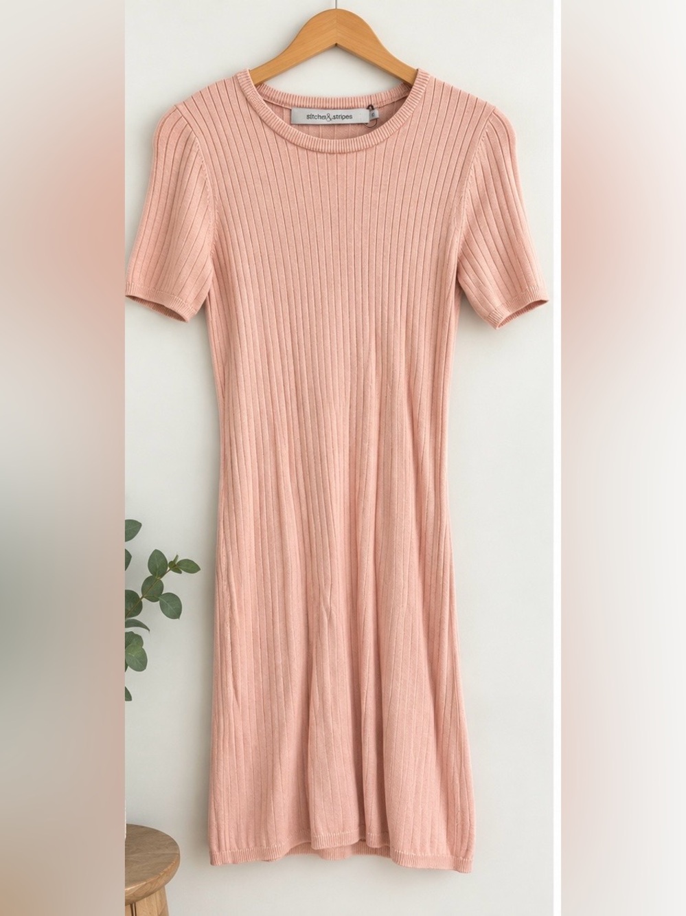Stitches & Stripes Shay Knit Dress Pink Ribbed Midi M